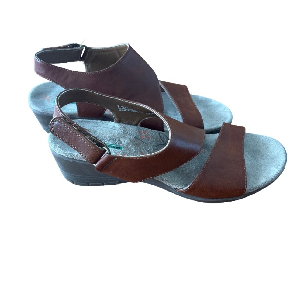 Baretraps Women's Size 7.5M Memory Foam Brown Leather Wedge Sandals